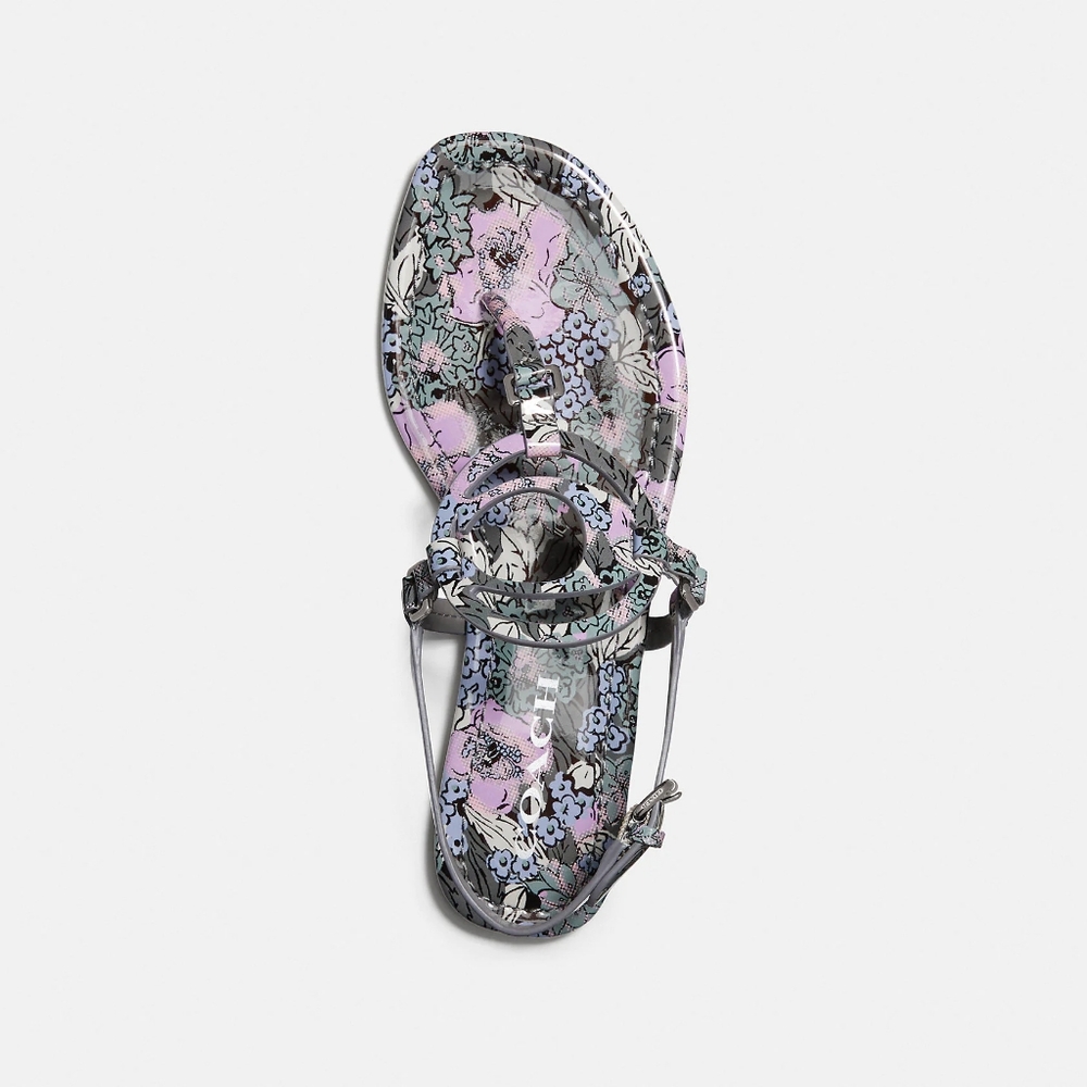 Coach Jeri Floral Print Sandals, Womens, 9.5, Lilac/Grey